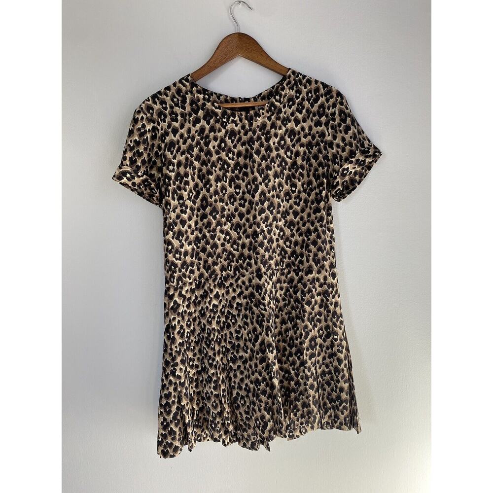 Sea New York 2 Animal Cheetah Print Pleated Mini Dress Cotton Silk EUC Career